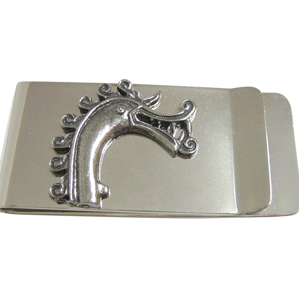 Silver Toned Textured Textured Viking Dragon Head
